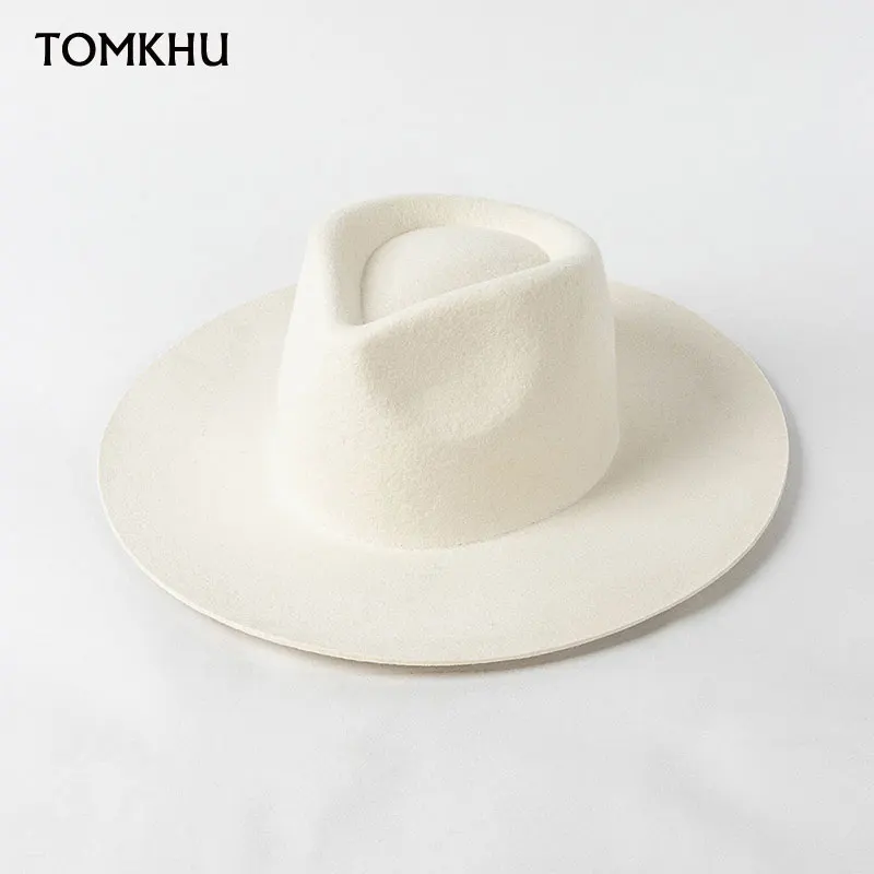 New Women Men White Wool Vintage Wedding Felt Fedora Hat Wide Brim Gentleman Elegant Lady Winter Fall Panama Jazz Luxury Caps