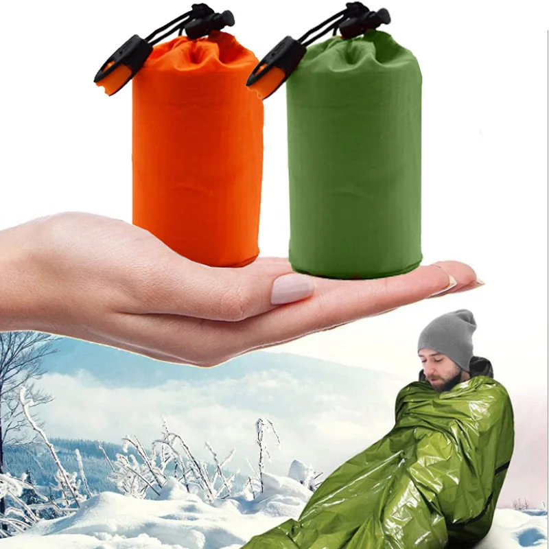 

Outdoor Emergency Sleeping Bag First Aid Rescue Kit Survival Gear Thermal Blanket Mylar Camping Hiking Waterproof Bivy Sack