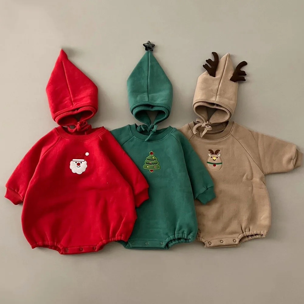 

INS Baby Xmas Gift Romper Korean Design Red Green Jumpsuit Set Newborn Baby Boy Girl Warm Playsuit Infant Chrtstmas Costume