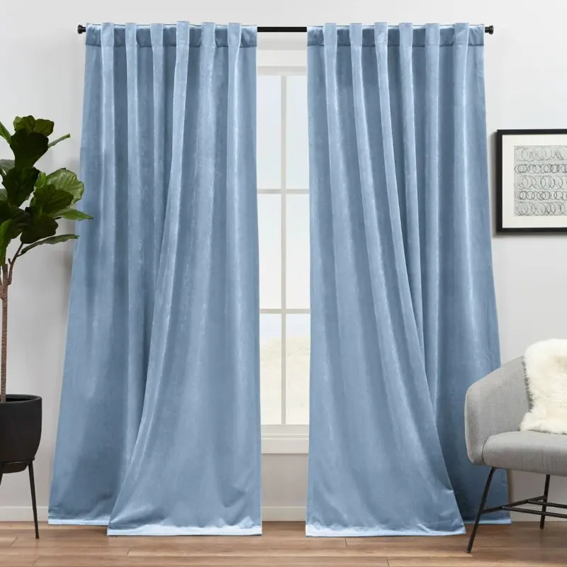 

Velvet Heavyweight Light Filtering Hidden Tab Top Curtain Panel Pair, 52"x84", Slate