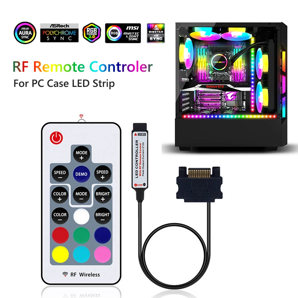 

12V SATA RGB Controller 17keys MINI RF Remote Wireless Controler For PC Computer Case LED Strip Tape