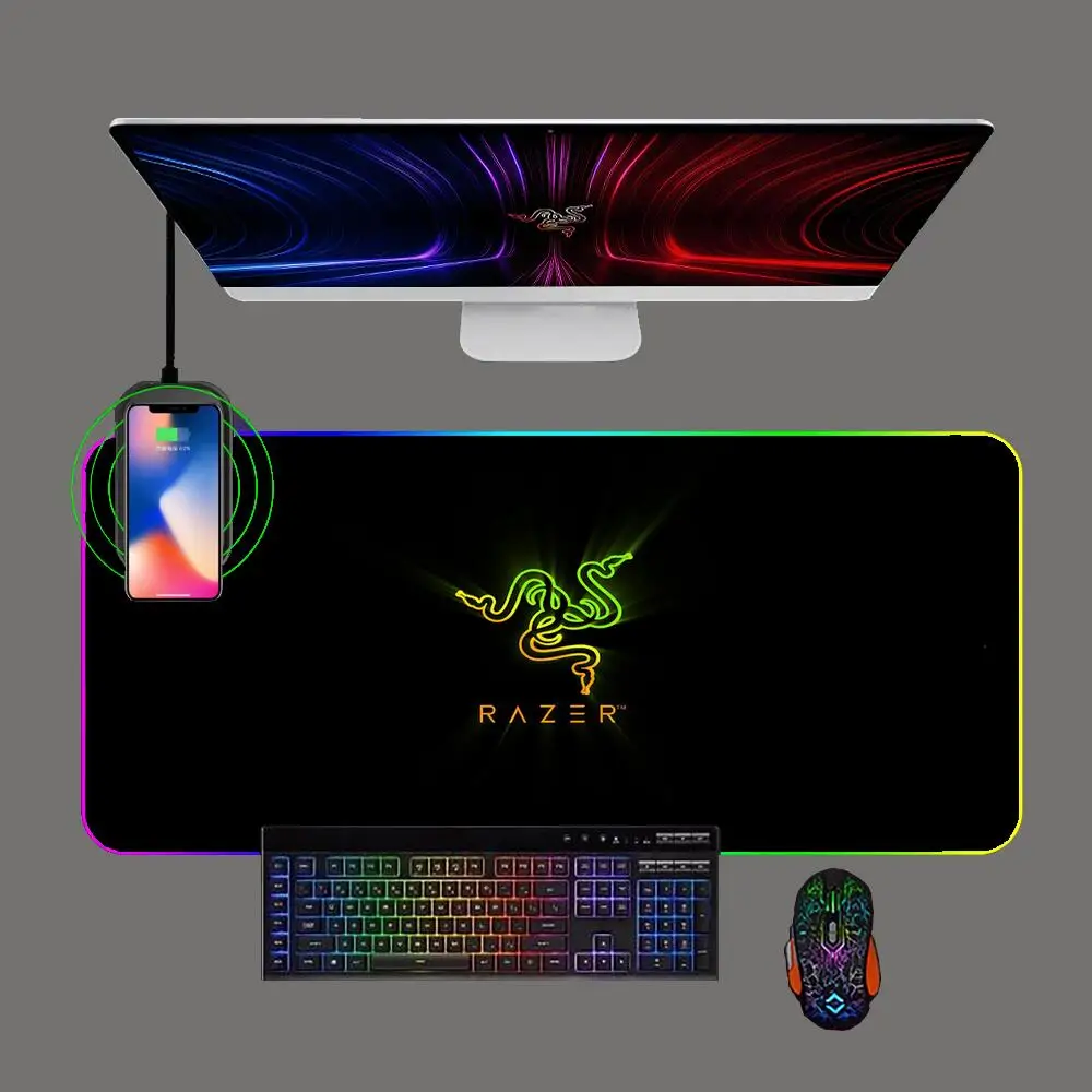 

Basilis Snake Razer Gaming Mouse Pad RGB Phone Wireless Charging With Backlight Pc Keyboard Mat xxl Computer Mousepad Mouse Mats