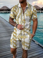 breathable mens tracksuit polo sets for men casual suits zipper polo shirtshorts 2 piece set 3d print streetwear summer