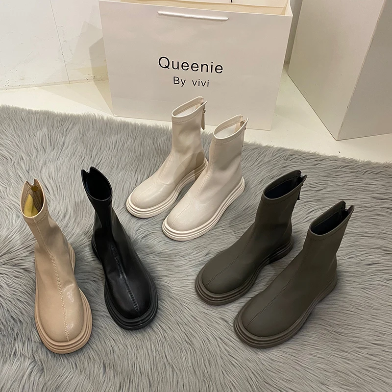 

2022 Women Long Boots Thick Sole Ladies Zipper Knight Flats Heel Boots Fashion Knee-high Boots Botas Mujer Invierno Winter Shoes