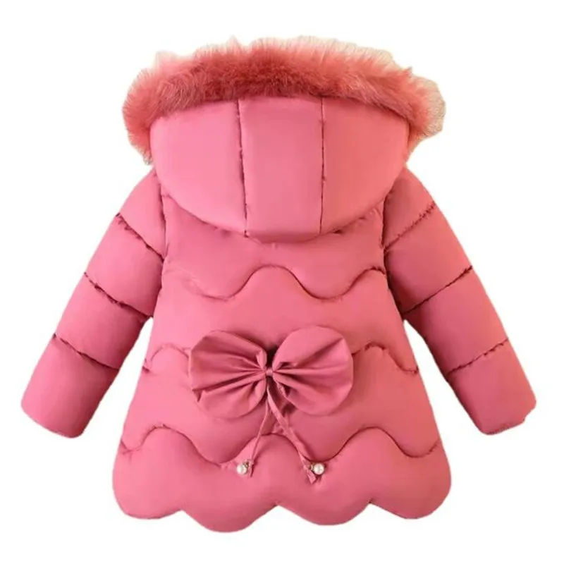 

Детская куртка для девочек, зимнее пальто, пальто с меховым воротником, теплая пуховая хлопковая куртка, детская одежда, Длинная Верхняя одежда с капюшоном для девочек