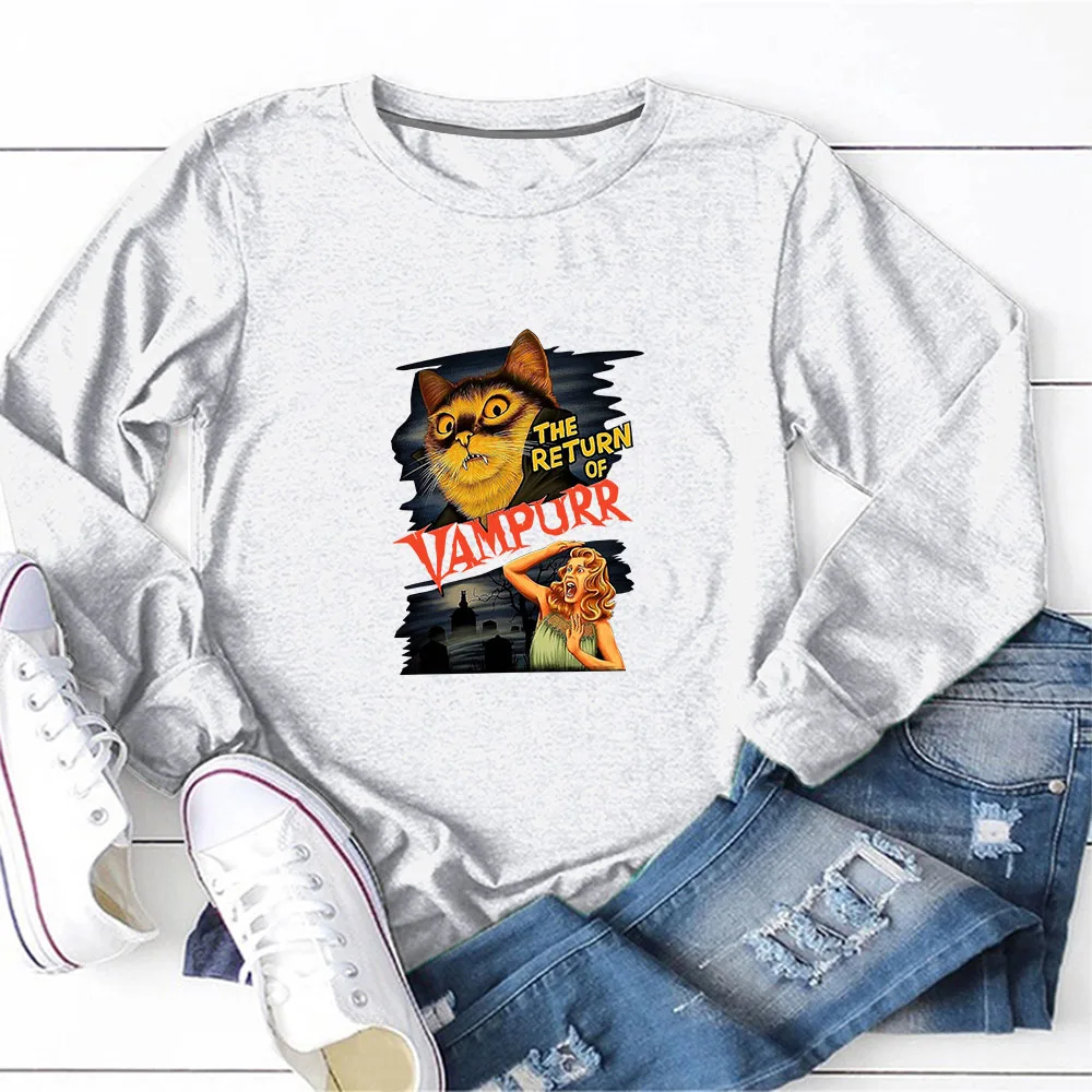 

Women Tees Halloween Print Long Sleeve Autumn O Neck Loose T-shirt ropa mujer xxl tallas grandes Cotton Tops Casual Streetwear
