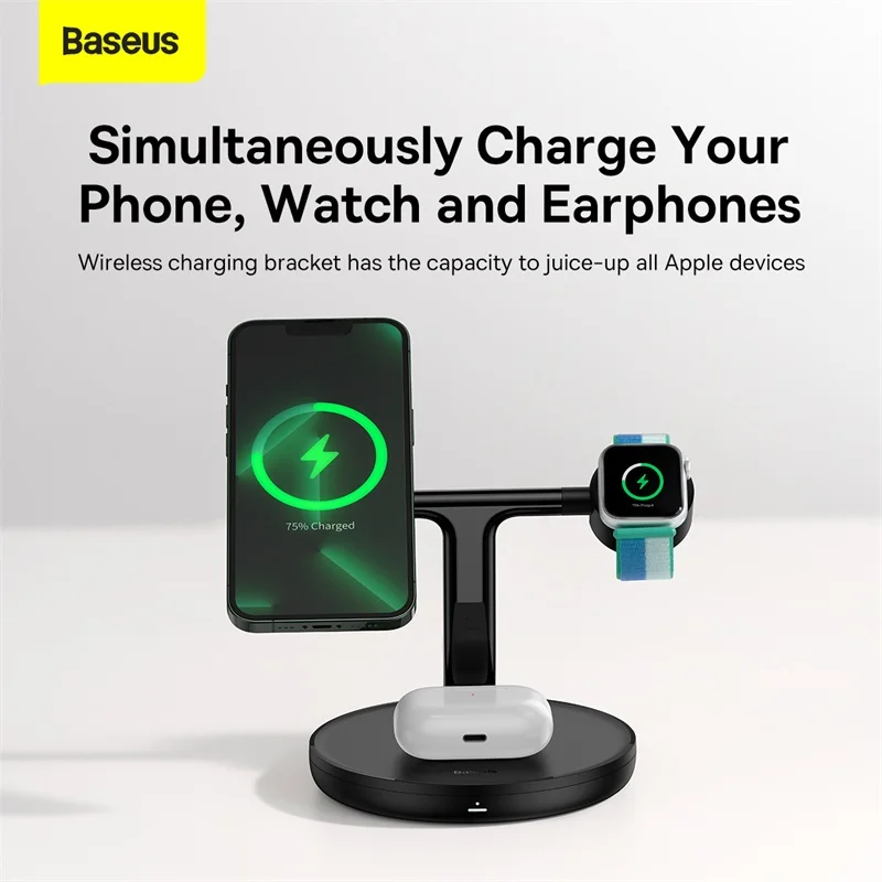 baseus magnetic wireless charger for iphone 12 13 pro max desktop phone stand wireless charger for airpods xiaomi samsung free global shipping