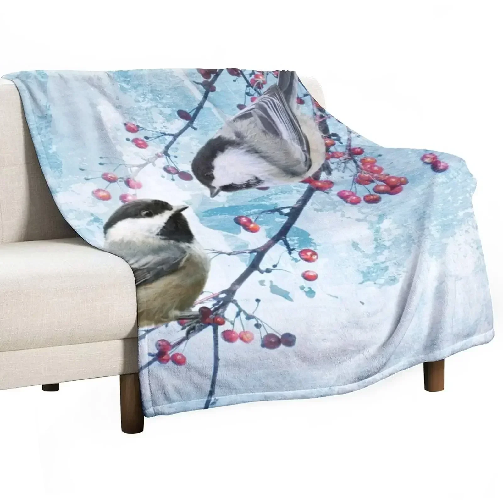Chickadee Red Berry Modern Country Farmhouse Art A630 Плед Гигантский диван тяжелый для сна Мягкие