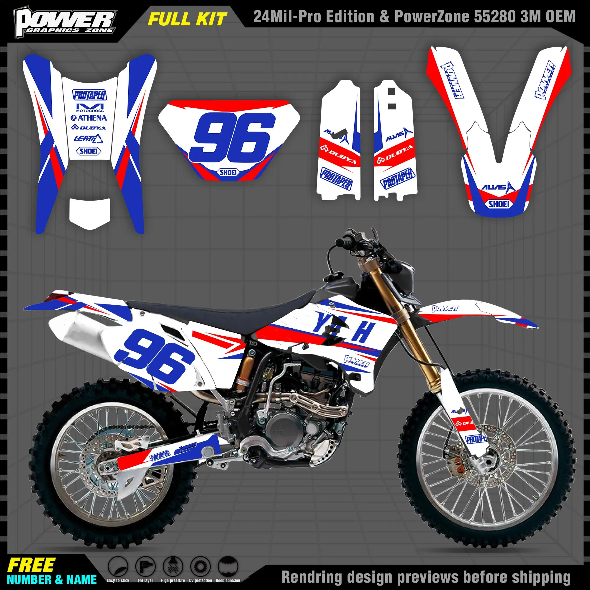 

PowerZone Custom Team Graphics Backgrounds Decals 3M Stickers Kit For YAMAHA 03-04 05-06 WRF250 450 Stickers 003