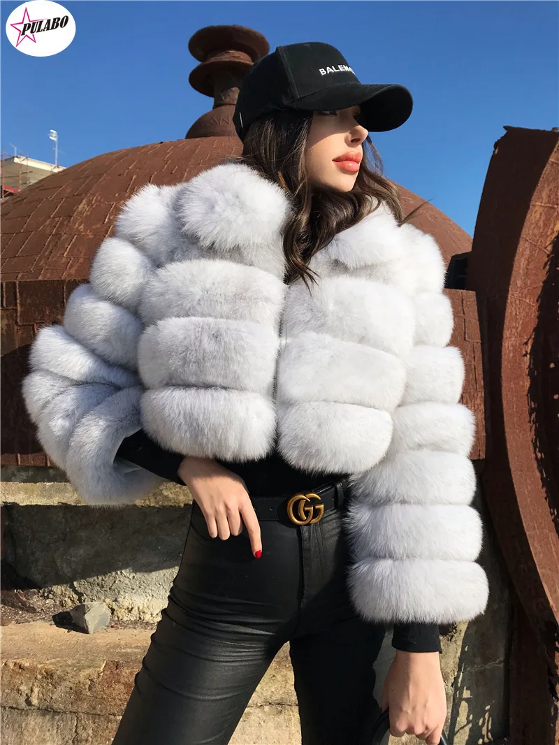 

PULABO Casual White Black Fluffy Fall Winter Faux Fur Coat Women Jacket Long Sleeve Cropped Puffer Fur Jacket For Women Outwear