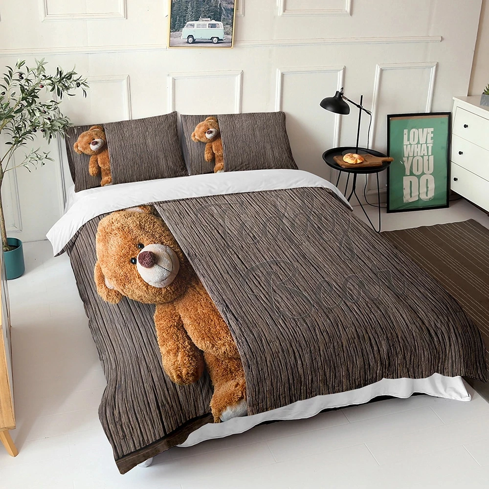 

Cartoon Teddy Bear Duvet Cover 3d Print Comforter Bedding Set For Kids Adults King Size Simple Quilt Bed Set Cute Linening Bed