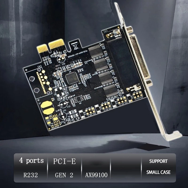 

4-портовая плата RS232 PCI Express, последовательная карта PCIE на DB9 9Pin, плата расширения RS232, переходник PCI-E, чип ASIX AX99100