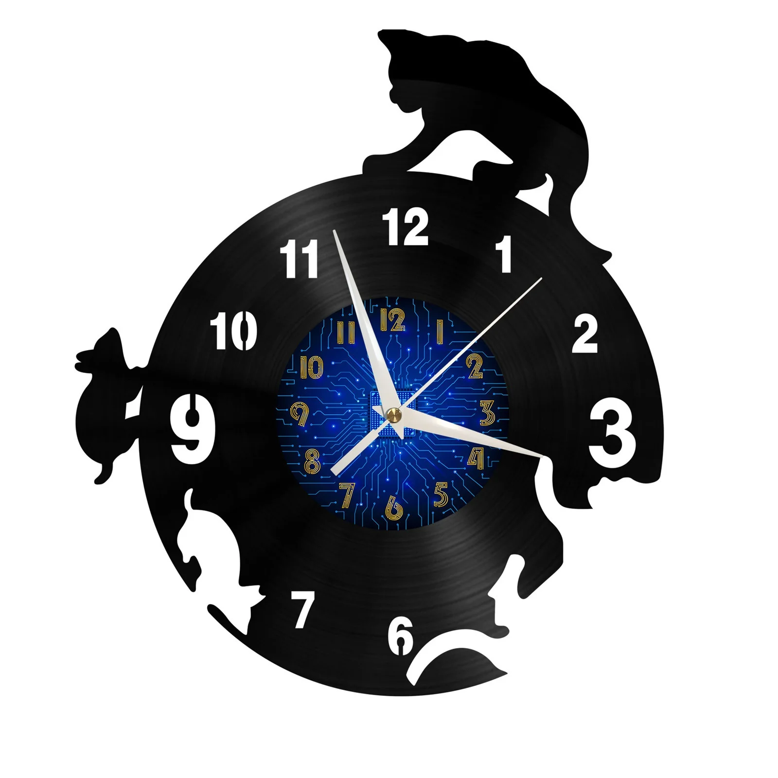 

Cat catch mouse Vinyl Record Wall Clock for Kitchen Wall Decor Wall Art