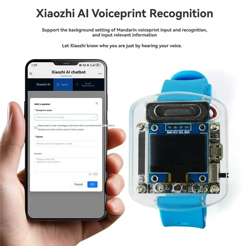 Фото B50B-Xiaozhi AI Смарт-голосовые часы DIY Комплект электронных часов 0,96-дюймовый OLED-дисплей Электронный проект Lake Blue №5