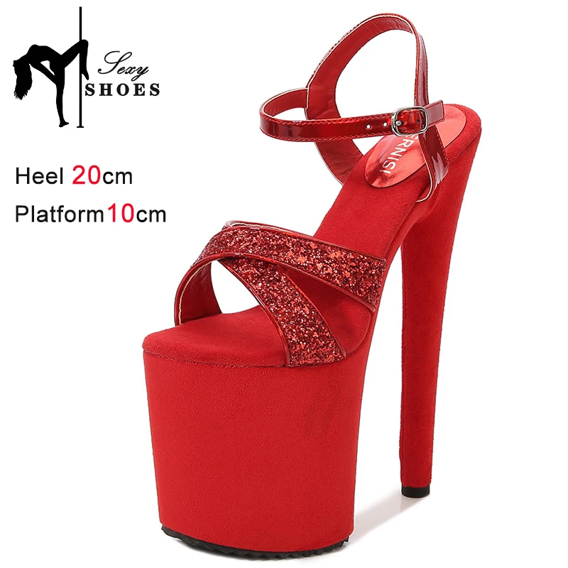 

New 20CM Women's Shoes 8Inchs Platform Bling Sequin High Heels Nightclub Pole Dancing Sexy Fetish Sandals Bride's Wed-ding Shoes