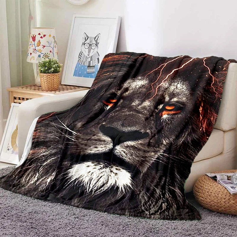 Grey Lion Yellow Lion Pattern Flannel Throw Blanket Wild Animals Super Soft Blanket for Living Room Bed Couch Good Gift for Boys