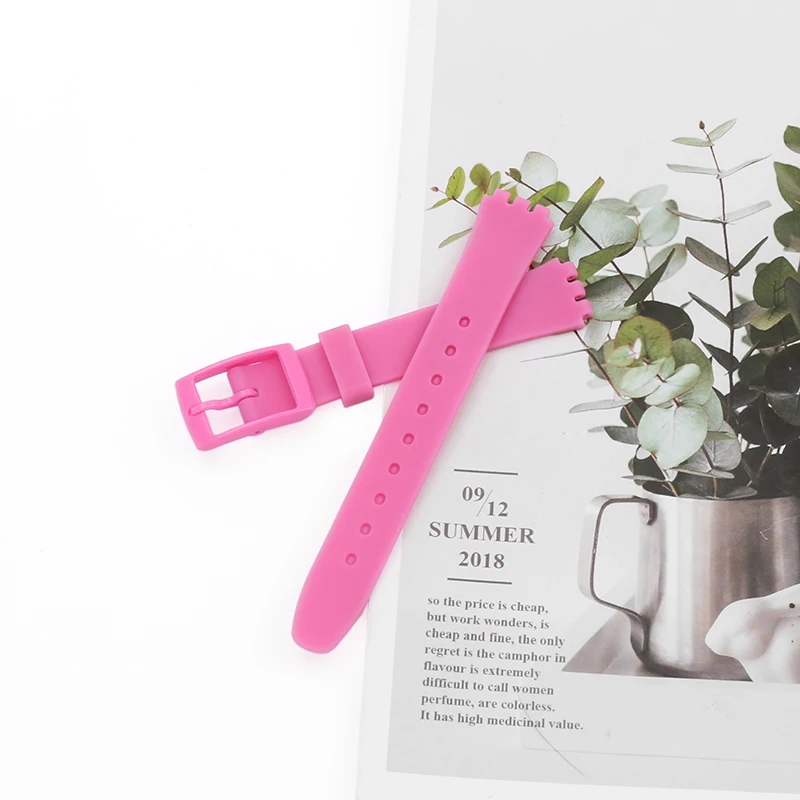 Silicone strap suitable for swatch 12mm short color children's women's strap needle buckle watch accessories