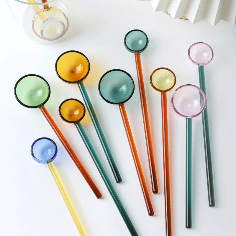

Candy Double Spelling Color Glass Spoon High Temperature Resistant Creative Long-Handled Watermelon Spoon Honey Spoon Tableware
