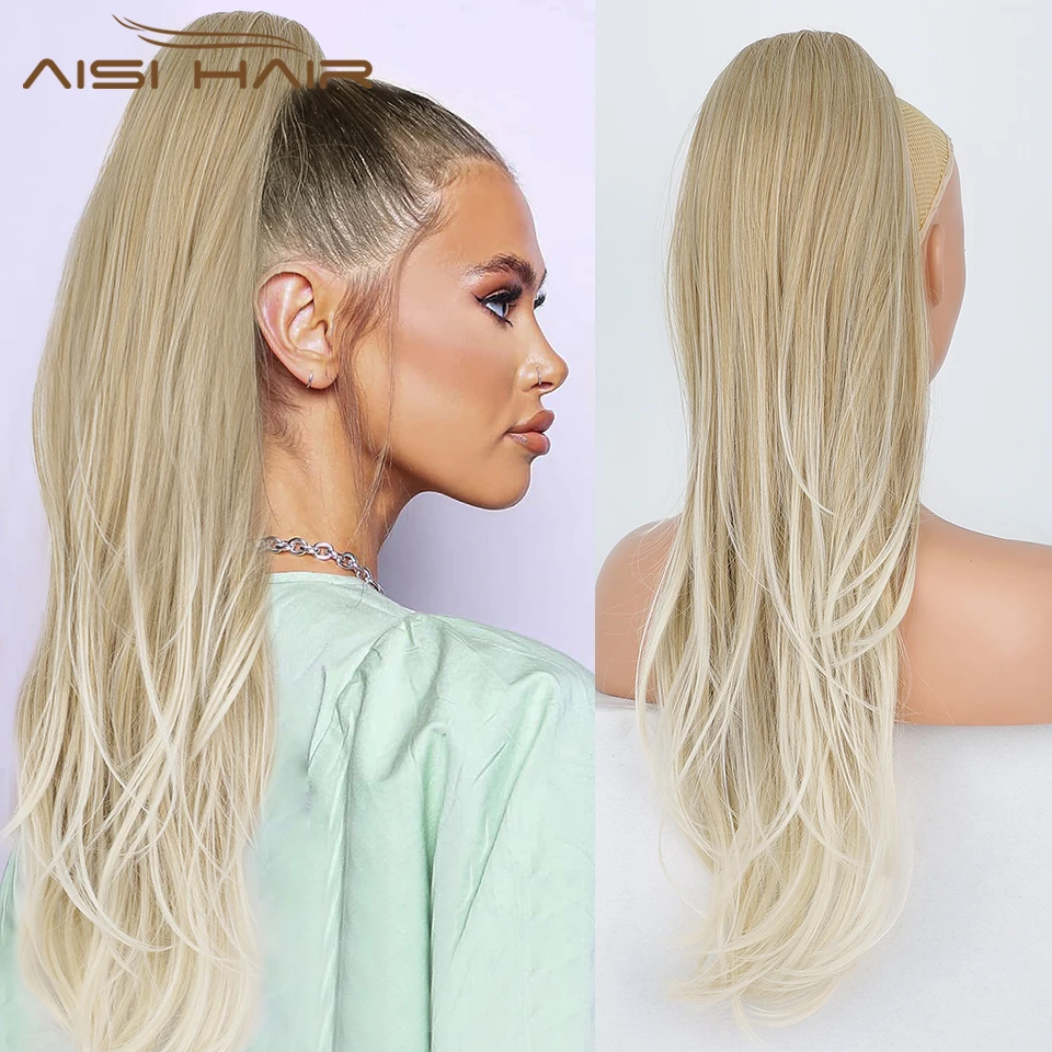 AISI HAIR синтетический длинный волнистый конский хвост Омбре Платиновый шнурок прямой конский хвост удлинитель для женщин термостойкие волосы