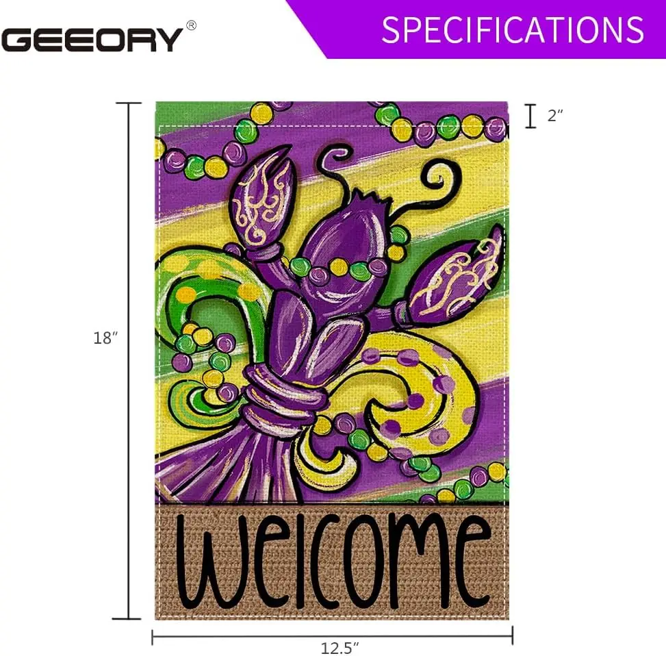 GEEORY Марди Гра Флер де Лис Садовый флаг 12 5x18 дюймов бусины Раки Новый Орлеан