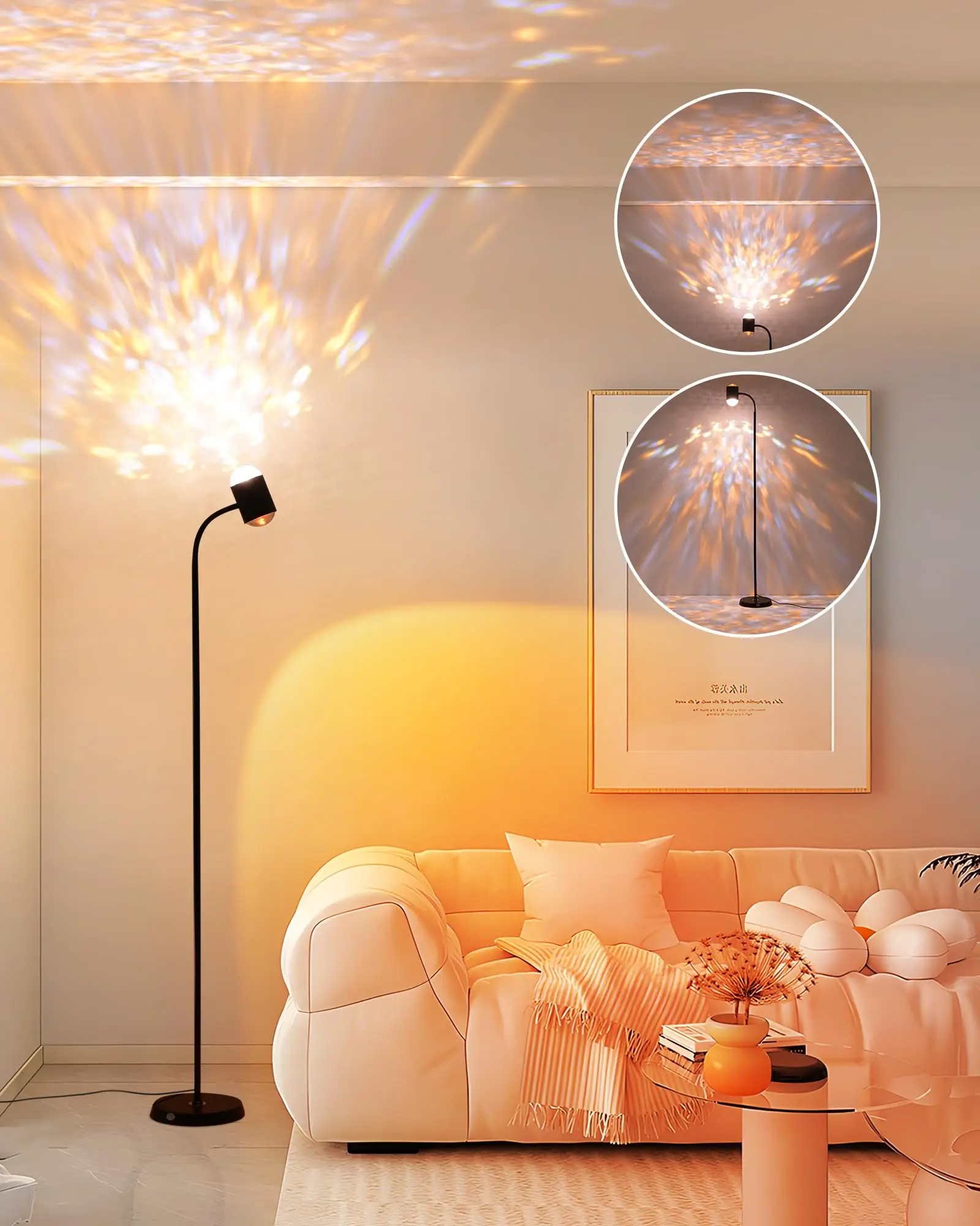 Лампа заката проектор черная лампа с двойной головкой и водной рябью