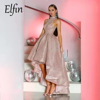 elfin rose gold prom dresses glitter sequined arabic dubai graduation party dress cheap african girls formal dubai evening gowns