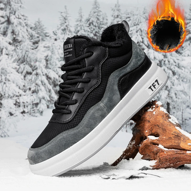 Брендовая мужская обувь кожаные плюшевые ботинки для снега мужские уличные