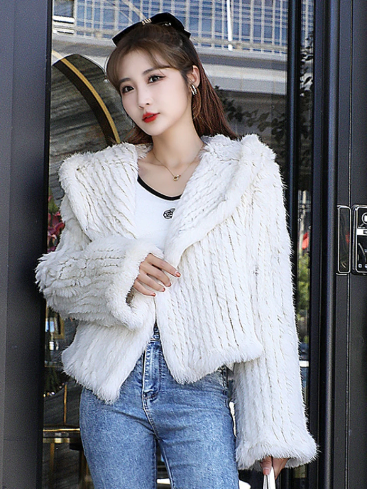 

OFTBUY 2022 New Fashion Luxury Rex Rabbit Fur Winter Jacket Women Real Fur Coat Knitting Thick Warm Outerwear