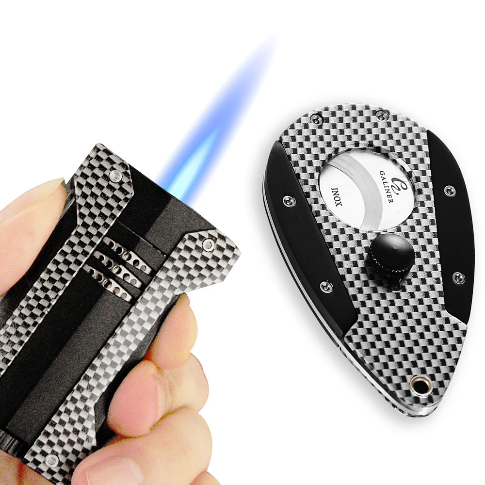 

Galiner Metal Cigar Accessories Set Torch Jet Butane Cigar Lighter With Sharp Cigar Cutter Smoking Tool Gift Box