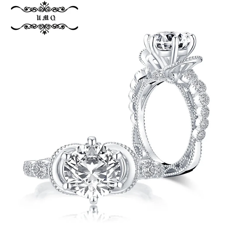 

Flower Shape 925 Silver Engagement Ring Classic Six Prong Round Synthetic Diamond Ring Women's Wedding Gift