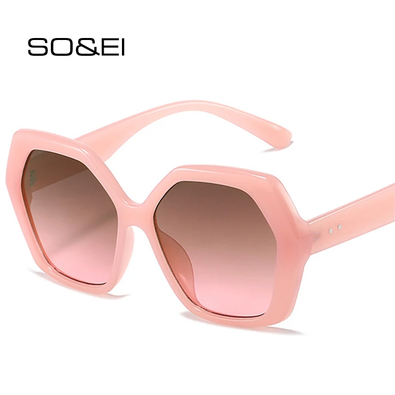 

SO&EI Vintage Polygon Square Sunglasses Women Fashion Jelly Pink Eyewear Shades UV400 Trending Men Rives Sun Glasses