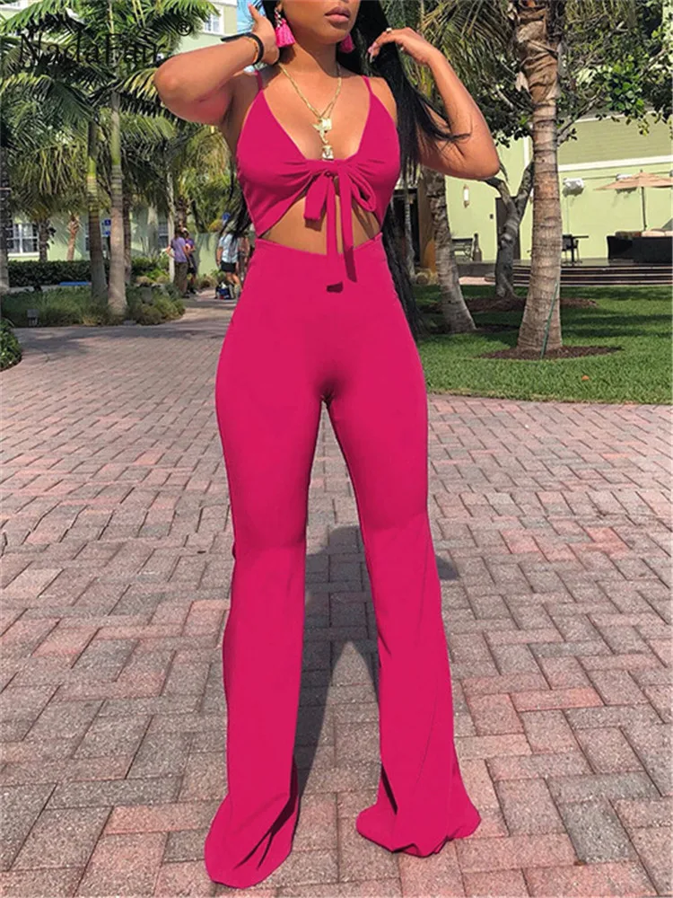 

Nadafair Summer Beach One Piece Sexy High Waist Pants Women Streetwear Y2k Skinny Club Outfits Cut Out Flare Trousers Ropa Mujer