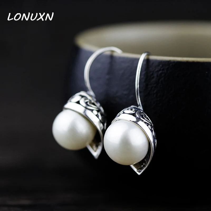 

High Quality Retro 925 Sterling Silver Fashion Jewelry Pearl Earrings Nature Freshwater Pearl Jewelry Wedding Bridal 2.7*1.1cm