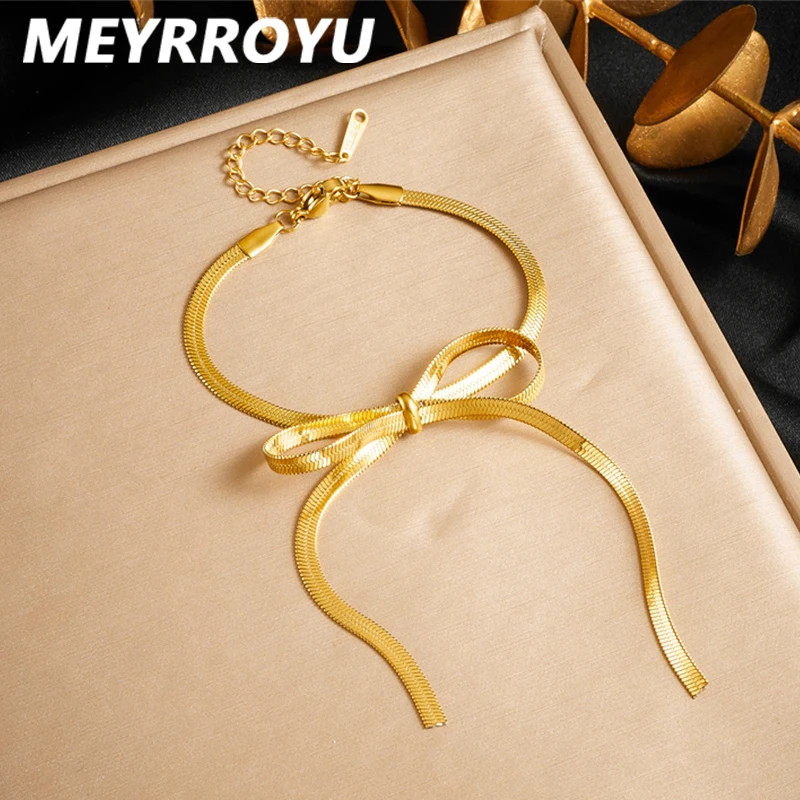 Женский комплект украшений MEYRROYU браслет из нержавеющей стали 316L с золотым бантом
