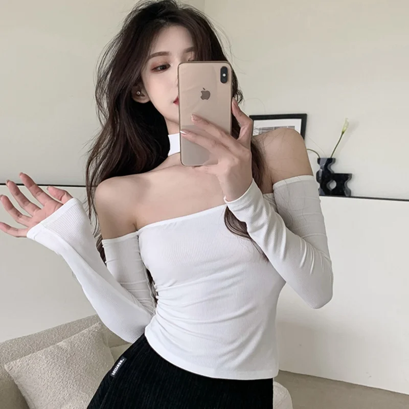 Женский укороченный топ с лямкой на шее Y2k привлекательная короткая футболка