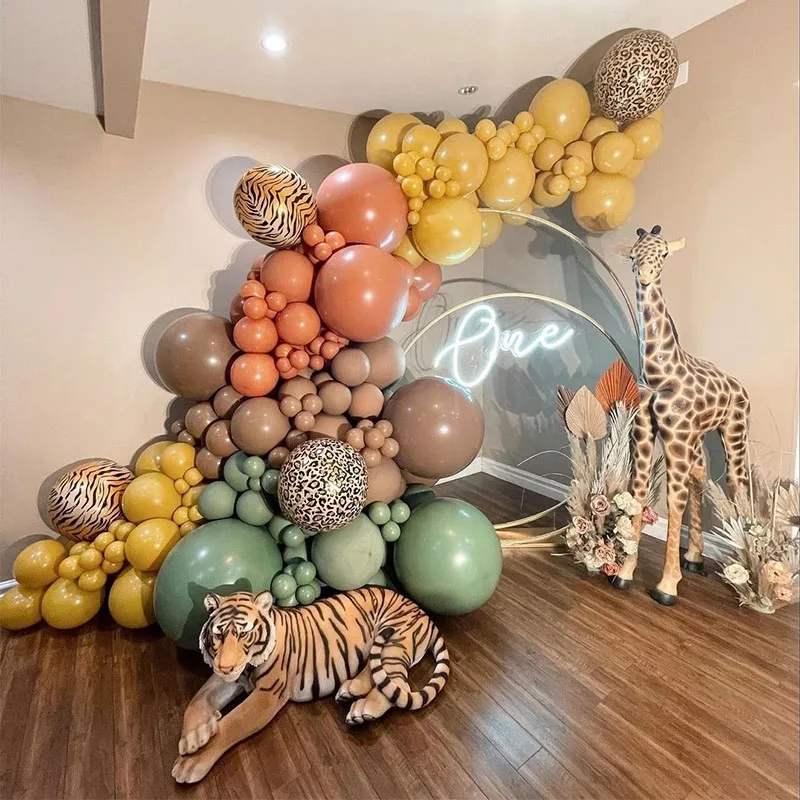 

174PCS DIY Balloon Arch Garland with Leopard Tiger Stripes Ballons for Baby Shower Themed Birthday Neutral Wild Party Decoration