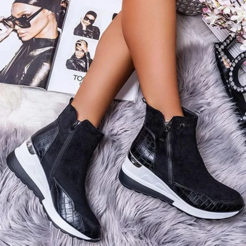 

Women Boot 2022 Autumn Winter High Top Vulcanize Shoes Women Platfrom Wedges Shoes Zipper Chunky Sneakers Female Shoes Plus Size