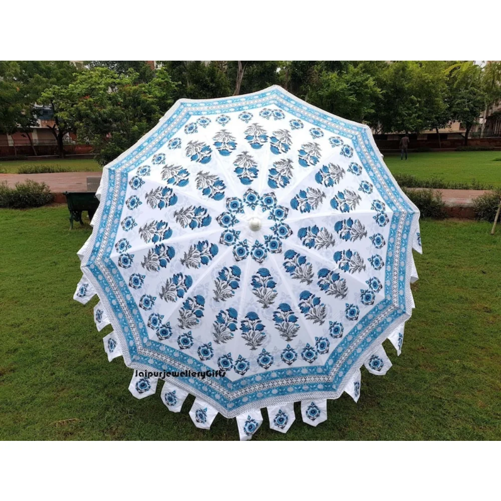 

Indian Block Print Umbrella, SunShade Beach Umbrella, Outdoor Decor Party Parasol, Handcraft Decorative Umbrellas