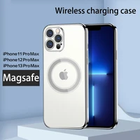 original top quality magnetic wireless charging transparent electroplating frame metal magsafe case for iphone 13 12 11 pro max