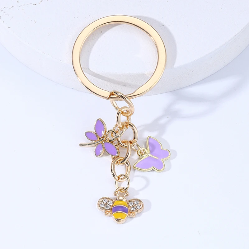 

2023 New Arrival Cute Enamel Butterfly Bee Dragonfly Charms KeyRings For Women Girl Car Handbag DIY Jewelry Accessories Keychain