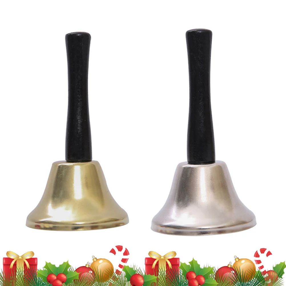

2pcs 75cm Christmas Mental Hand Bell With Wooden Handle Christmas Bell Ornament Hand Bells Musical for Kids Christmas School