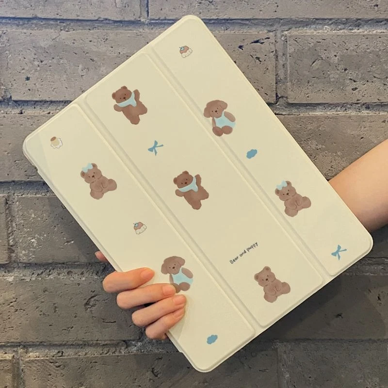 Фото Чехол-держатель для карандашей Funda для IpadAir 5th 4th IPad 10.2, чехол 7/8/9th Generation 2017, 2018, 9,7-дюймовый галстук-бабочка с милым мультяшным медведем №4