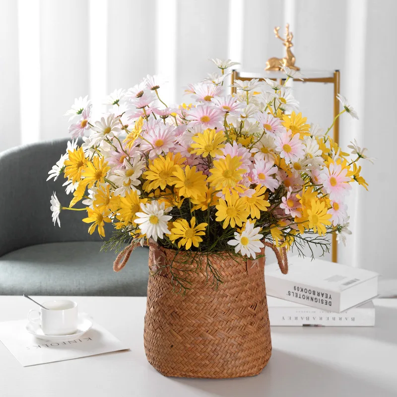 

Artificial Flower Real Touch 5heads Daisy Artificial Bouquet Fake Flower for Wedding Home Office Decoration Silk Bouquet