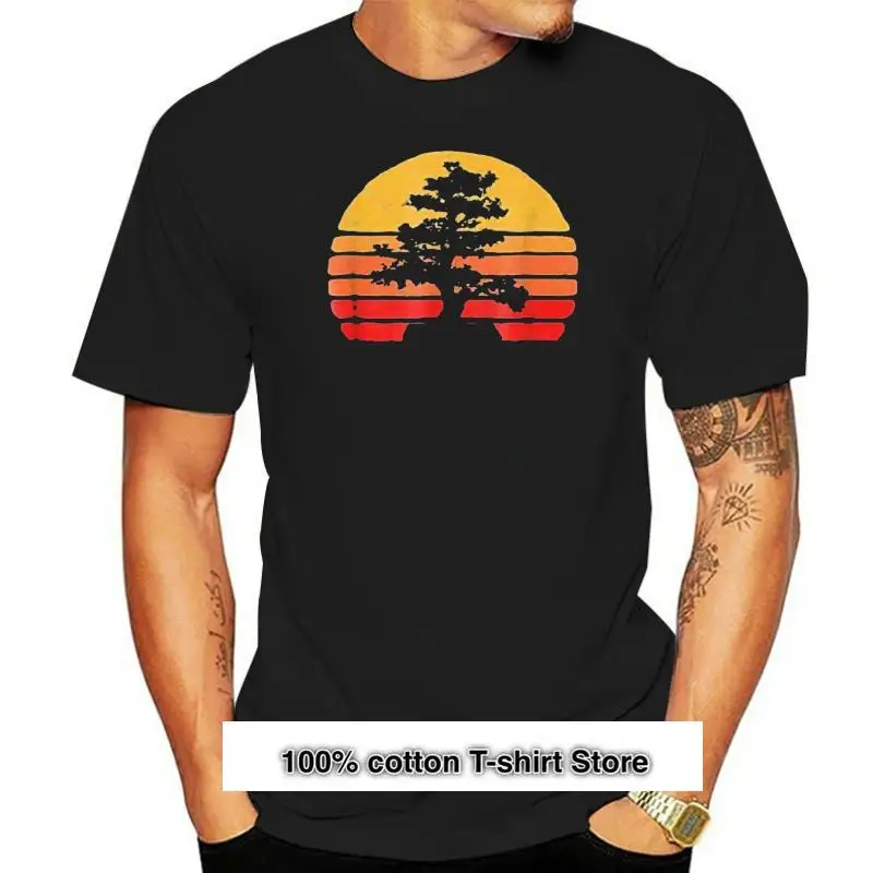 

Diseño de árbol bonsái minimalista, Retro, sol Camiseta negra estampada de talla S-3Xl, ropa de calle a la moda, camiseta