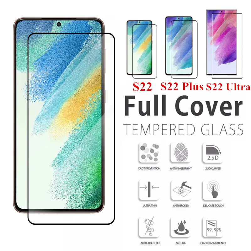 

Full Cover 2PCS Tempered Glass For Samsung Galaxy S22 Ultra Plus Anti-scratch Screen Protector 2.5D 9H Film Glass for S22Ultra
