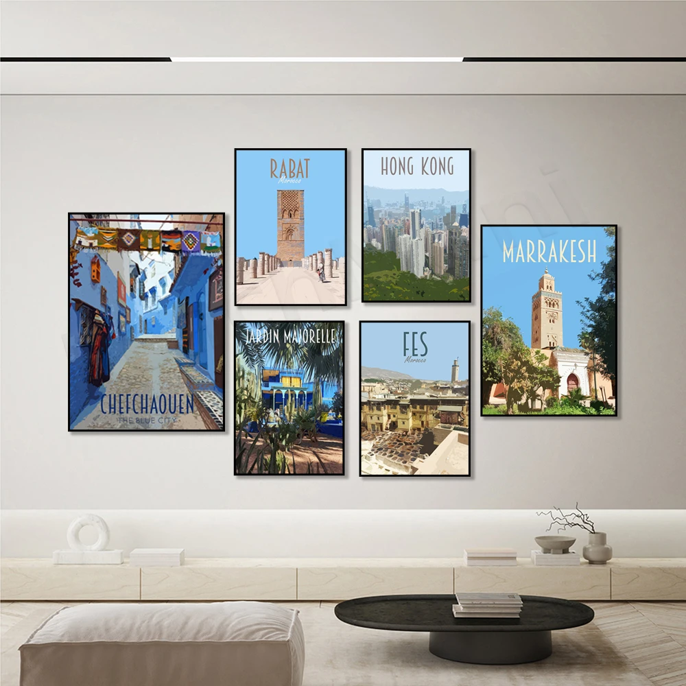 Сады мажорели, хайбенхаддоу, чефчаоен, Рабат, Марракеш, Фес постер для путешествий-марокканское искусство, Гонконгский путешествие Художественная печать