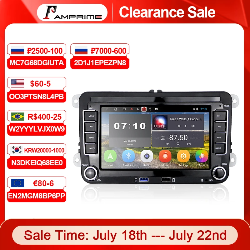 Автомагнитола AMPrime мультимедийный плеер на Android 7 с GPS для Skoda Seat Volkswagen VW Passat b7 POLO GOLF