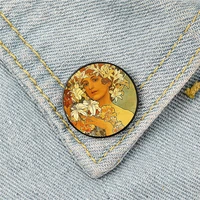 flower mucha printed pin custom funny brooches shirt lapel bag cute badge cartoon cute jewelry gift for lover girl friends