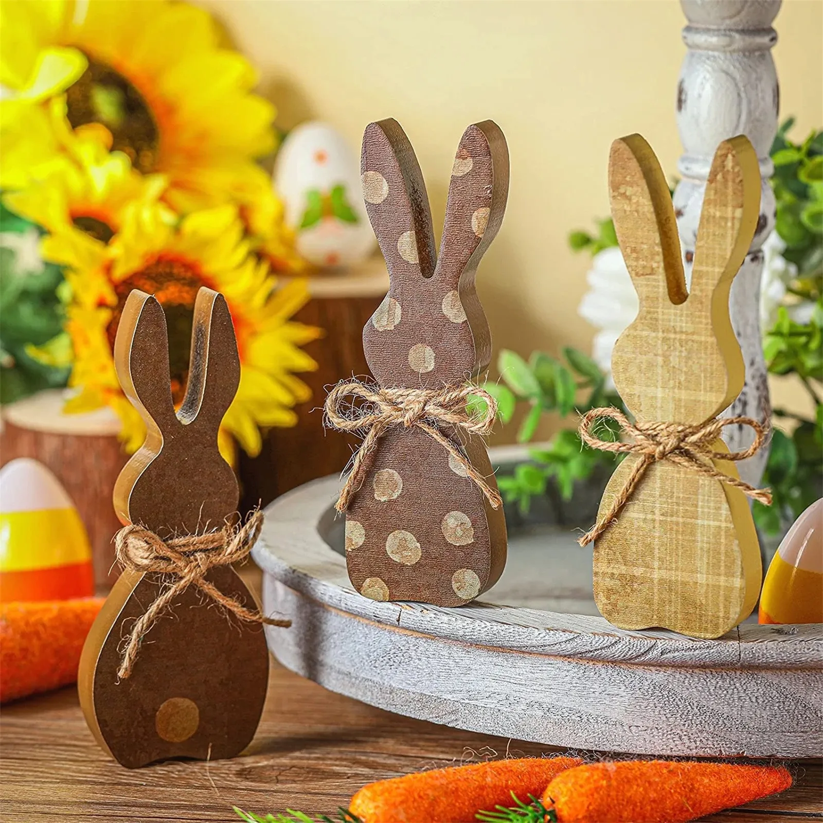 

Окрашенный деревянный Пасхальный кролик, настольные украшения, кролики, Декор для дома, искусственные украшения, детский подарок на день