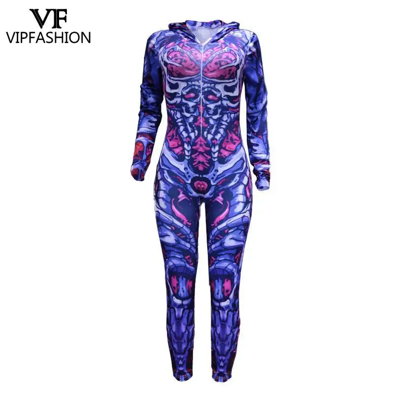 Женский костюм-скелет на молнии спереди с капюшоном